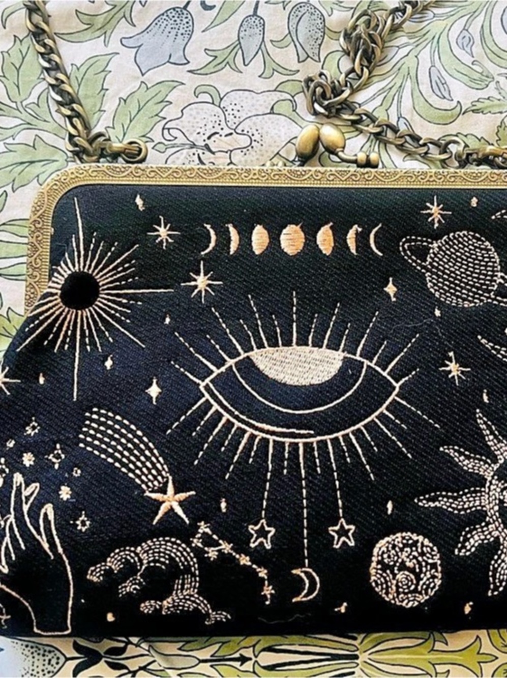 Comeco Inc Celestial Kisslock Bag in Black & Gold NWT 🌙 👁️ 🌟